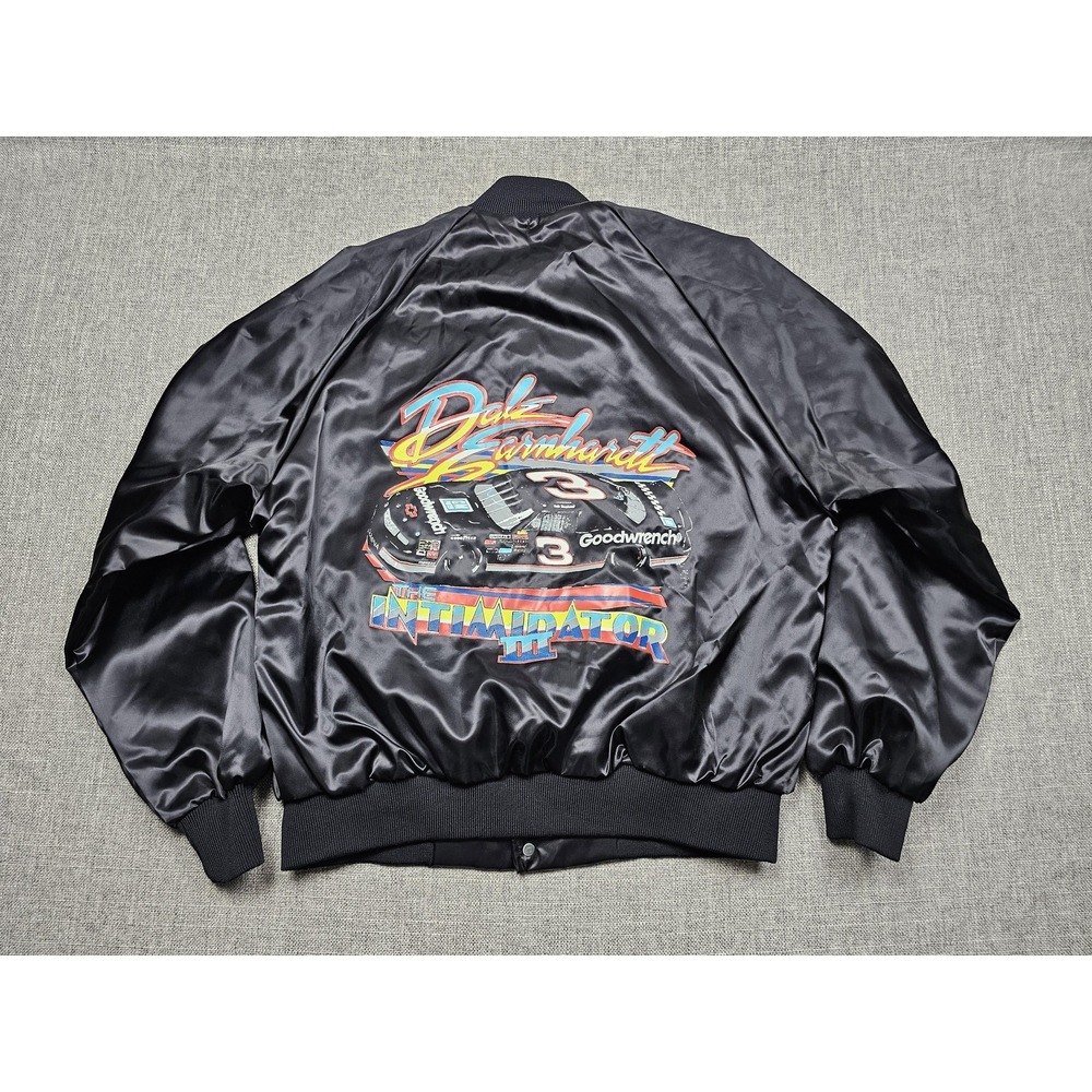 Dale Earnhardt Black Satin Bomber Jacket - Intimidator Graphic